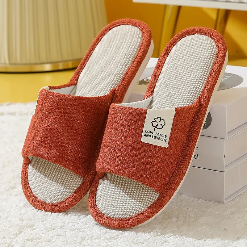 TrendLux Wear men's and women's linen open-toe slippers with breathable design, ideal for spring, summer, and autumn.