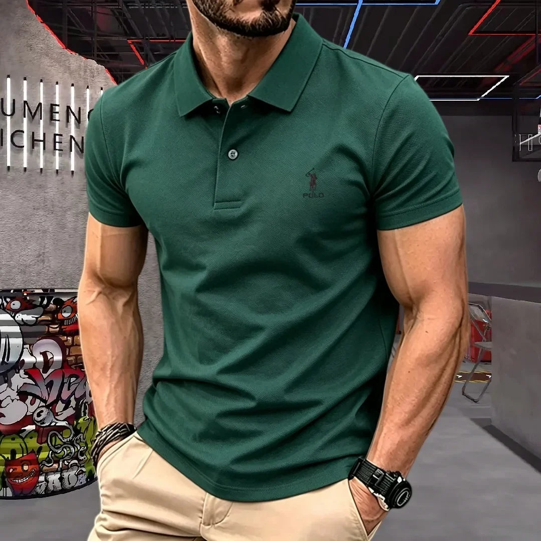 Men's Embroidered Cotton Short-Sleeve Polo