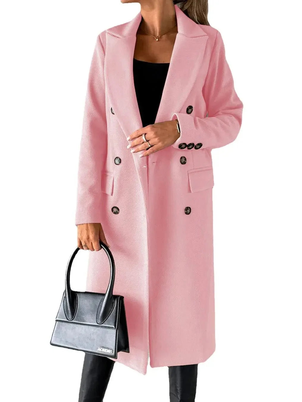 Women's retro double-breasted woollen coat by TrendLux Wear, stylish outerwear with classic design and button details.