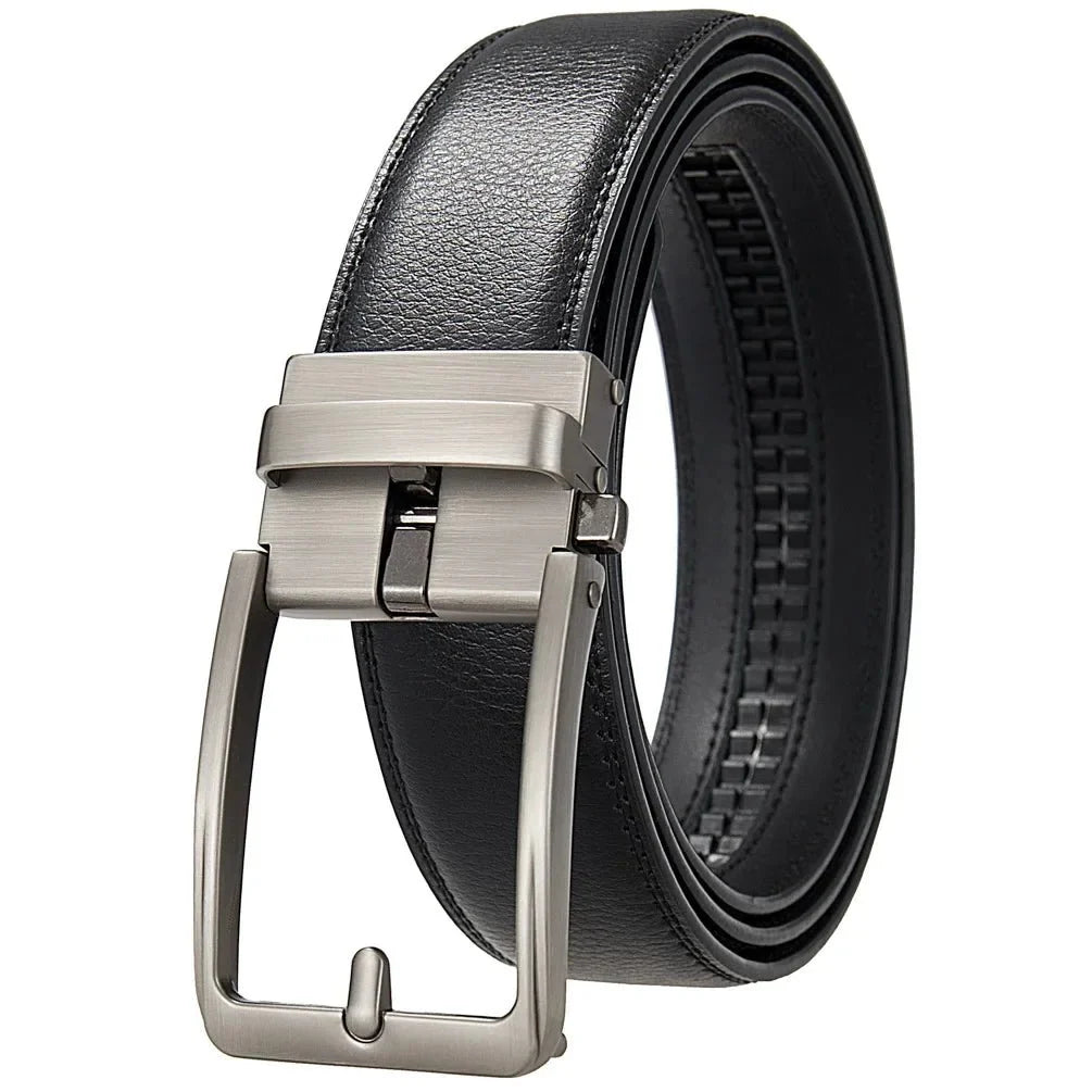 Men's genuine leather belt with automatic buckle in brown and black, adjustable length 105–170cm, by TrendLux Wear.