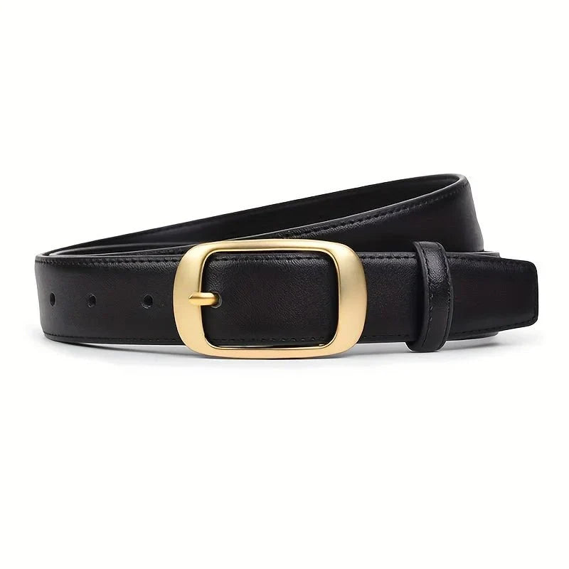 Women's black PU leather belt from TrendLux Wear, featuring a sleek design and adjustable strap for versatile fashion styling.