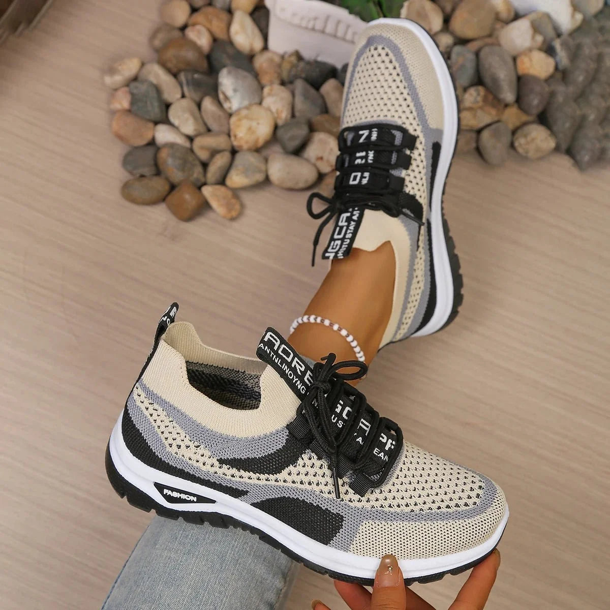 Women's Two-Tone Casual Sneakers | Lace-Up Fabric Low-Top Shoes | Summer 2026 - TrendLux Wear