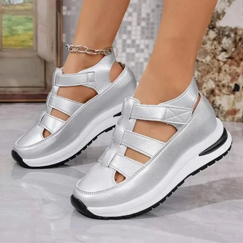 Women's PU-EVA platform wedge high heel gladiator sandals with open toes and strappy design by TrendLux Wear.