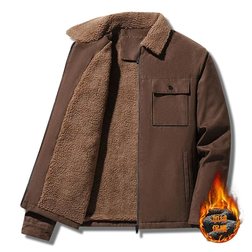 Men's suede workwear jacket with fleece lining, windproof design, suitable for business casual and outdoor work by TrendLux Wear