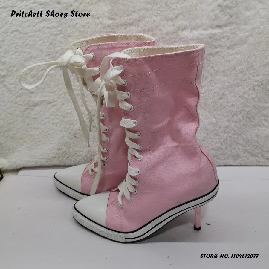 Women's Lace-Up Stiletto Ankle Boots | Pointed Toe High Heel Street Style Booties | Spring Autumn - TrendLux Wear