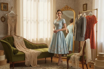 Elegant vintage costume dress styles displayed in a classic dressing room for fashion inspiration