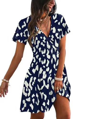 RUMIA Women's Wrap V-Neck A-Line Ruffle Sleeve Casual Sundress