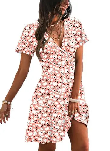 RUMIA Women's Wrap V-Neck A-Line Ruffle Sleeve Casual Sundress
