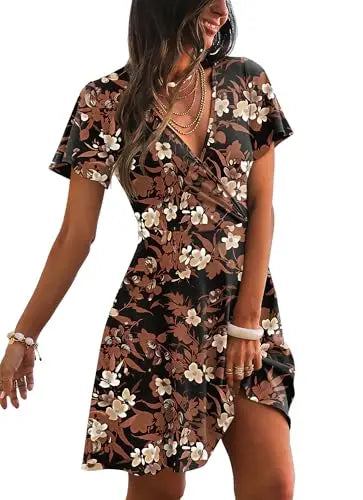 RUMIA Women's Wrap V-Neck A-Line Ruffle Sleeve Casual Sundress