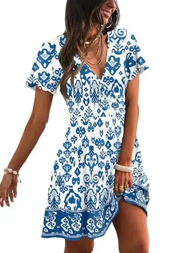 RUMIA Women's Wrap V-Neck A-Line Ruffle Sleeve Casual Sundress