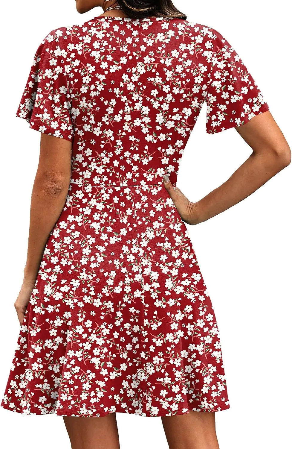 RUMIA Women's Wrap V-Neck A-Line Ruffle Sleeve Casual Sundress