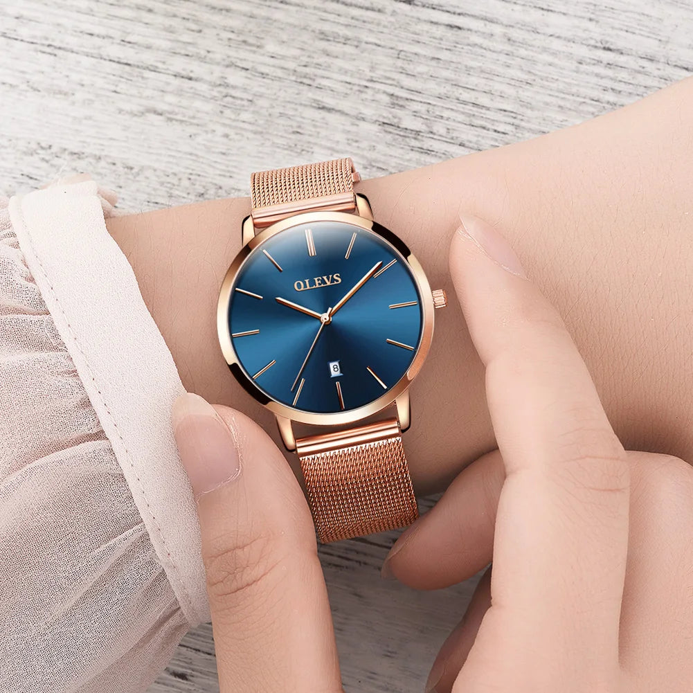 TrenLux Wear OLEVS Women's Rose Gold Luxury Stainless Steel Bracelet Quartz Gift Set TrenLux Wear
