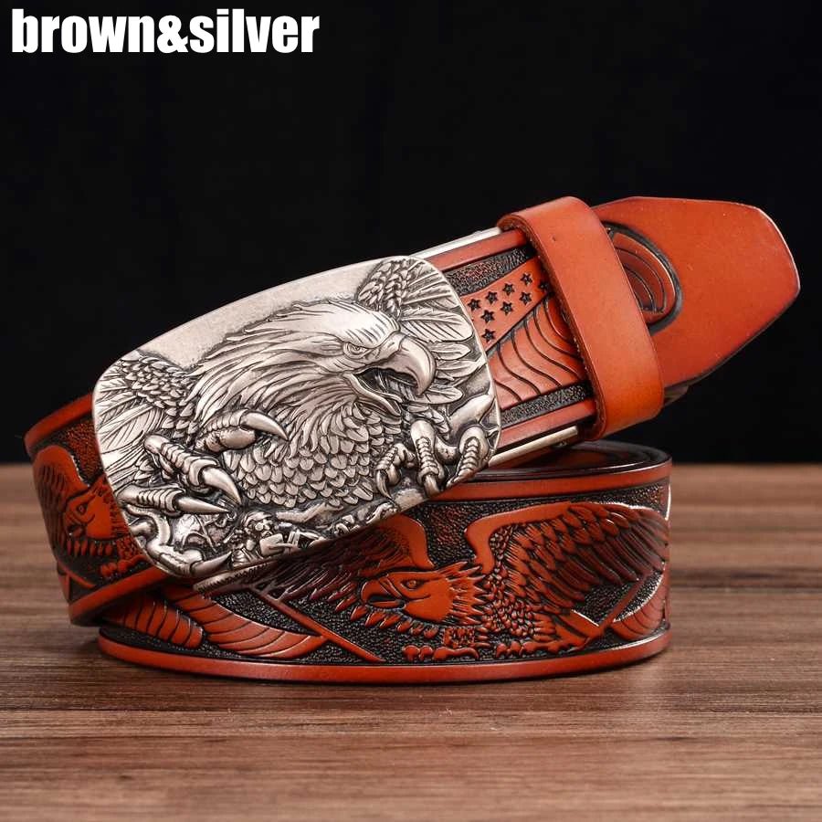 Men's genuine leather ratchet belt with automatic buckle, 35mm wide, from TrendLux Wear, displayed in a gift box.