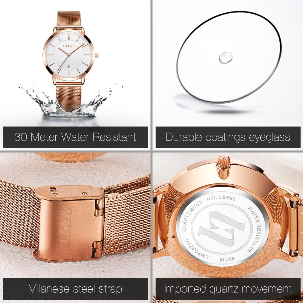 TrenLux Wear OLEVS Women's Rose Gold Luxury Stainless Steel Bracelet Quartz Gift Set TrenLux Wear