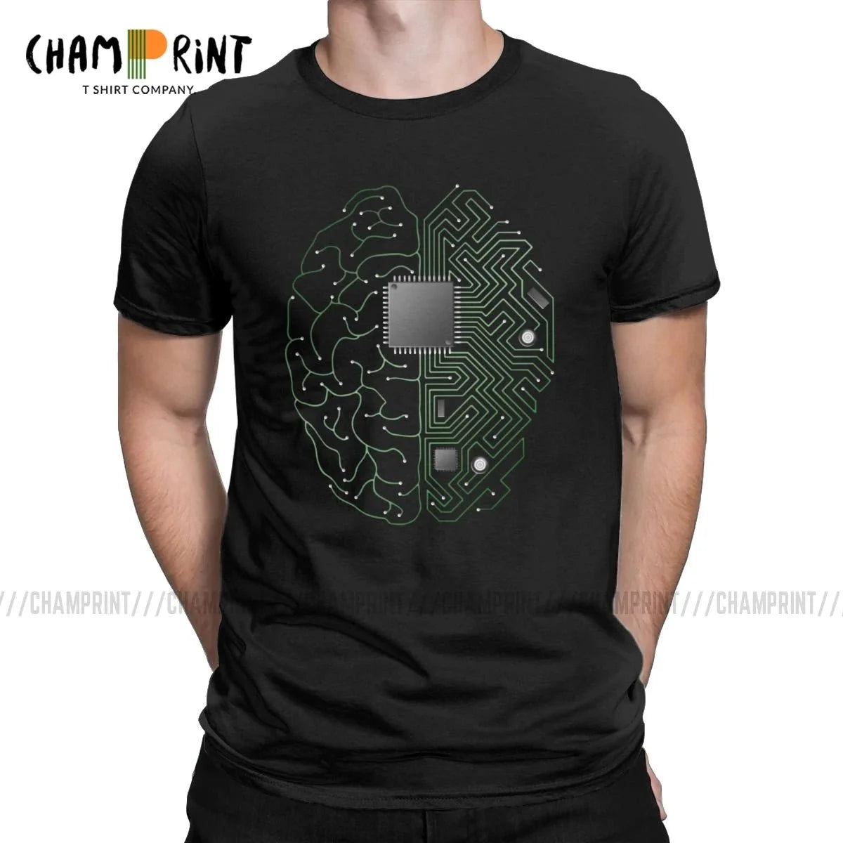 Brain Circuit Board T-Shirt by My Store 5 featuring geeky engineer and developer design in three colors, available in sizes S to 6XL.