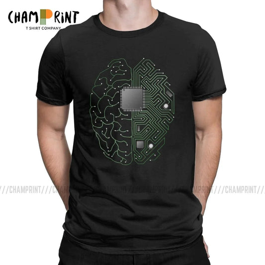 Brain Circuit Board T-Shirt by My Store 5 featuring geeky engineer and developer design in three colors, available in sizes S to 6XL.