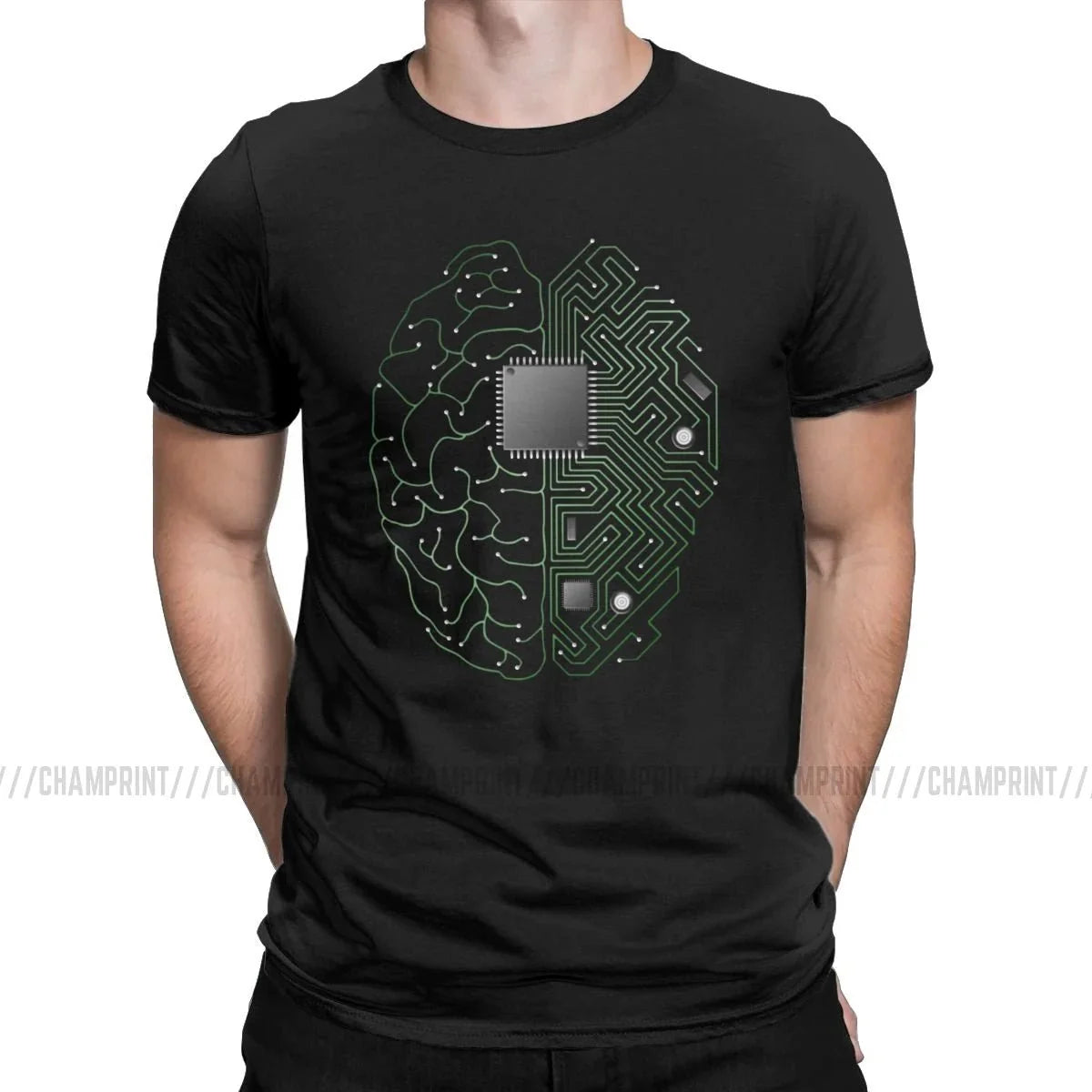 Brain Circuit Board T-Shirt by My Store 5 featuring geeky engineer and developer design in three colors, available in sizes S to 6XL.