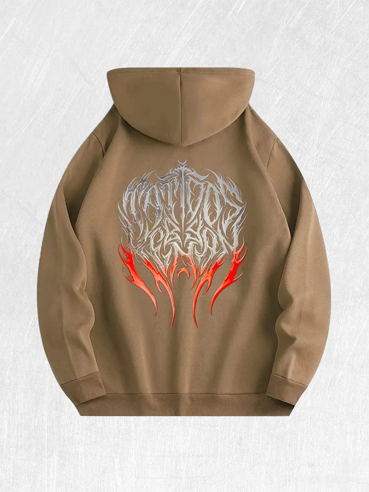 Black gothic flame graphic hoodie by TrendLux Wear, 100% cotton streetwear pullover with vibrant flame design and multiple color options.