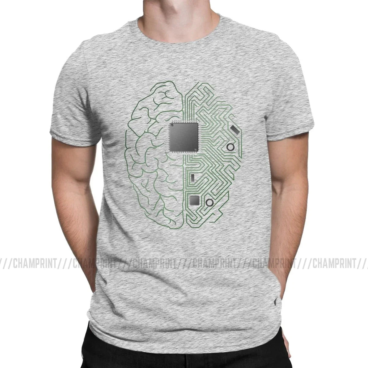 Brain circuit board graphic T-shirt by My Store 5, featuring geek and developer design in three colors, available in sizes S to 6XL.