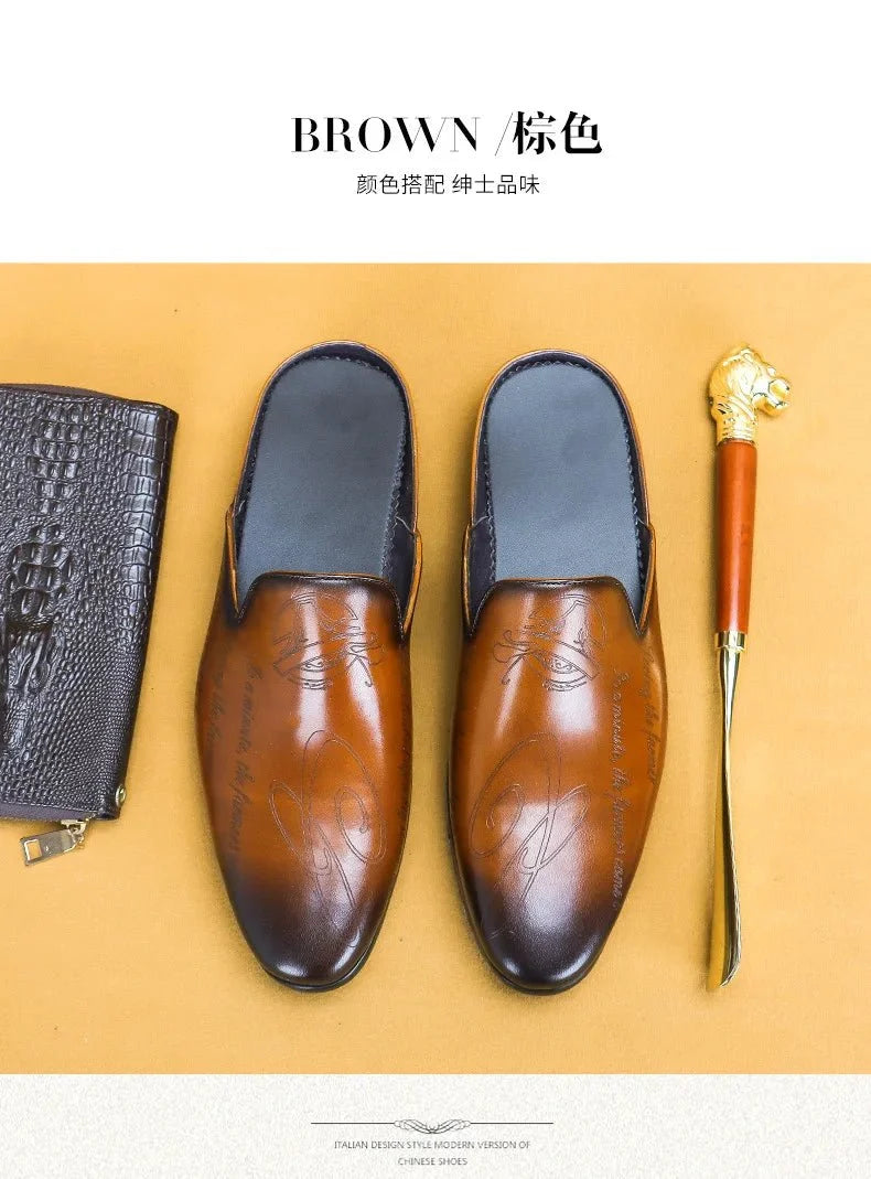 Men's Italian luxury genuine leather loafers by TrendLux Wear, featuring embroidered moccasin design and non-slip soles in EU sizes 38-46.