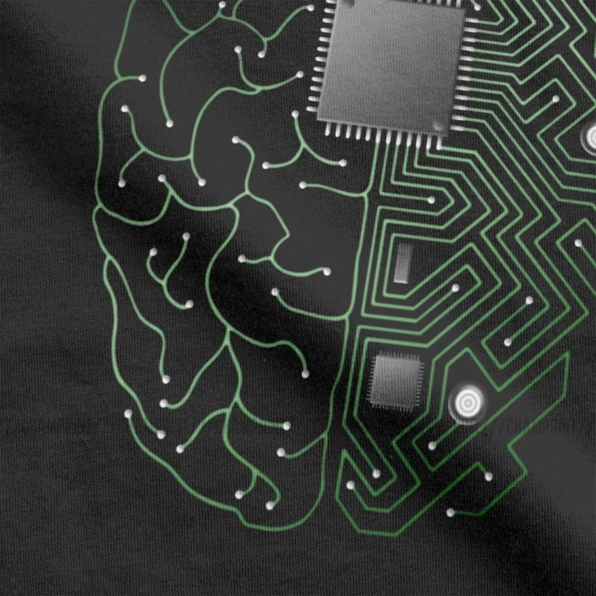 Brain circuit board T-shirt by My Store 5 featuring geek, engineer, and developer design in three colors, available in sizes S to 6XL.