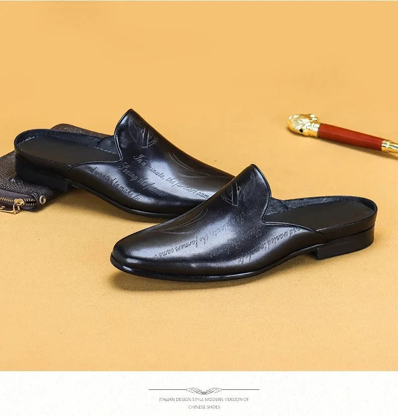Men's Italian luxury genuine leather loafers with non-slip embroidered moccasin style, available in EU sizes 38 to 46.