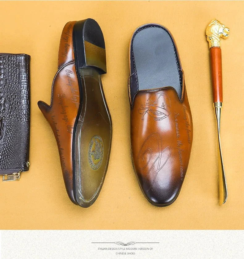 Men's Italian luxury genuine leather loafers by TrendLux Wear with embroidered moccasin design, non-slip sole, available in EU sizes 38-46.