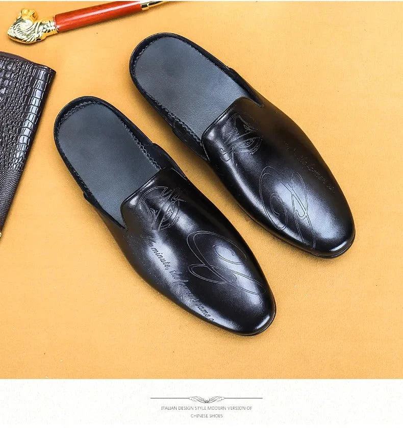 Men's Italian luxury genuine leather loafers by TrendLux Wear with embroidered moccasin details, non-slip soles, available in EU sizes 38-46.