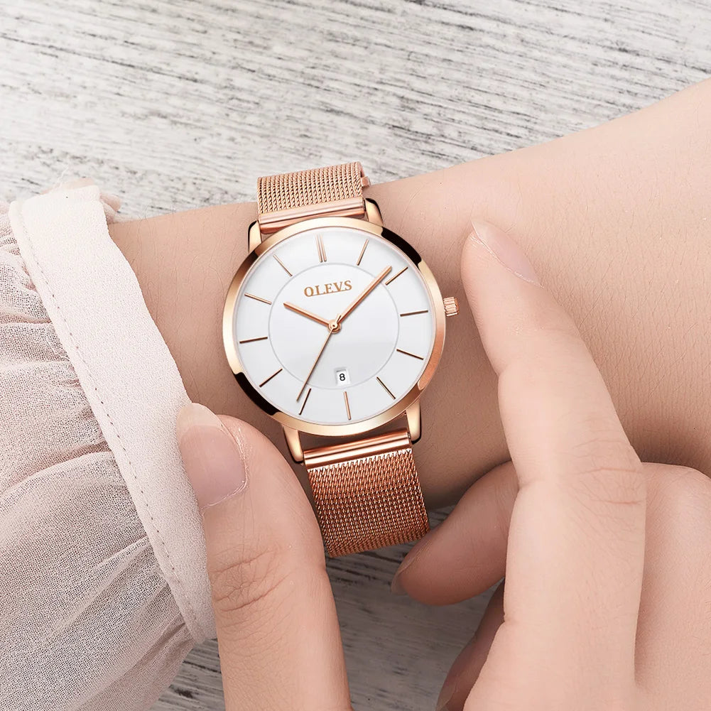 TrenLux Wear OLEVS Women's Rose Gold Luxury Stainless Steel Bracelet Quartz Gift Set TrenLux Wear