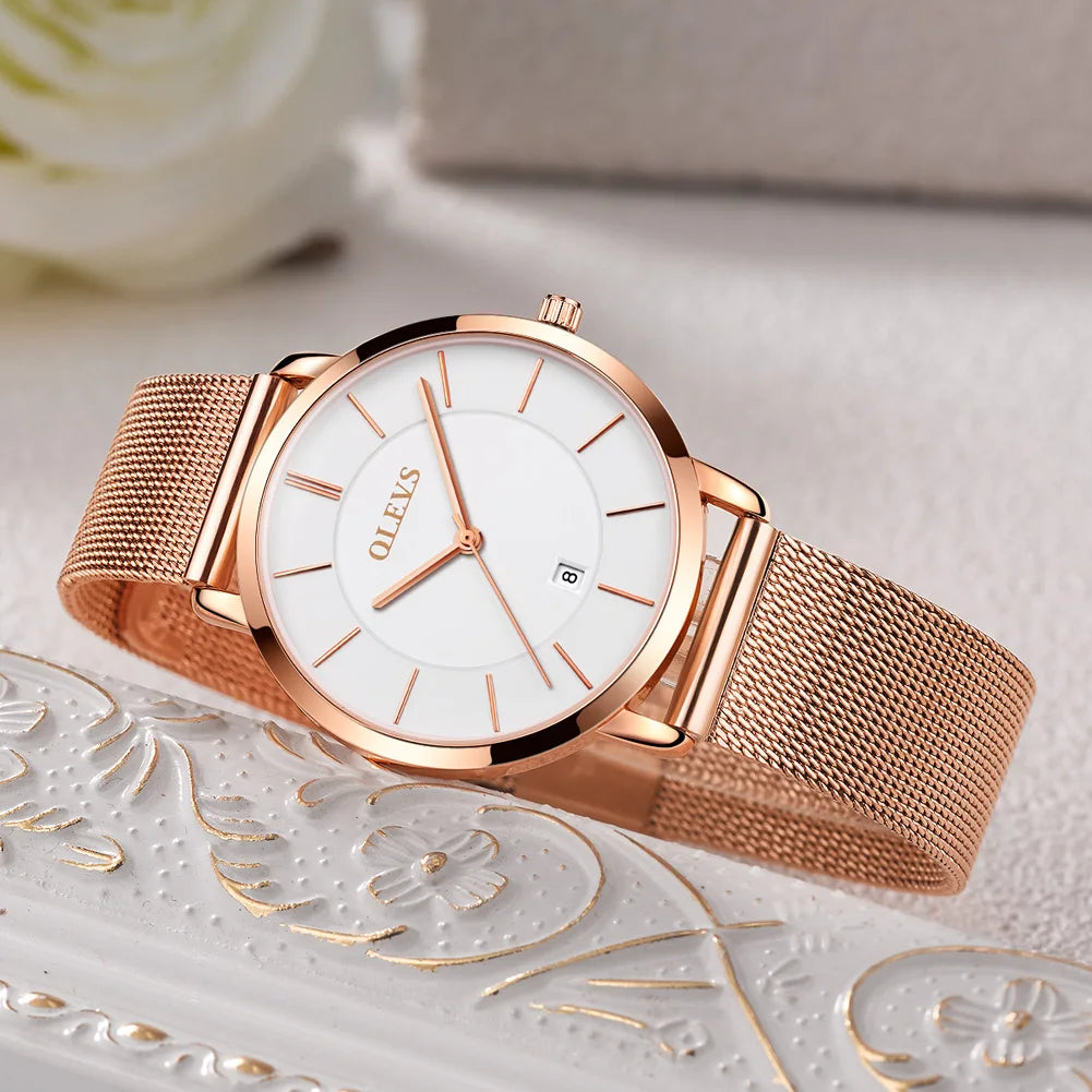 TrenLux Wear OLEVS Women's Rose Gold Luxury Stainless Steel Bracelet Quartz Gift Set TrenLux Wear
