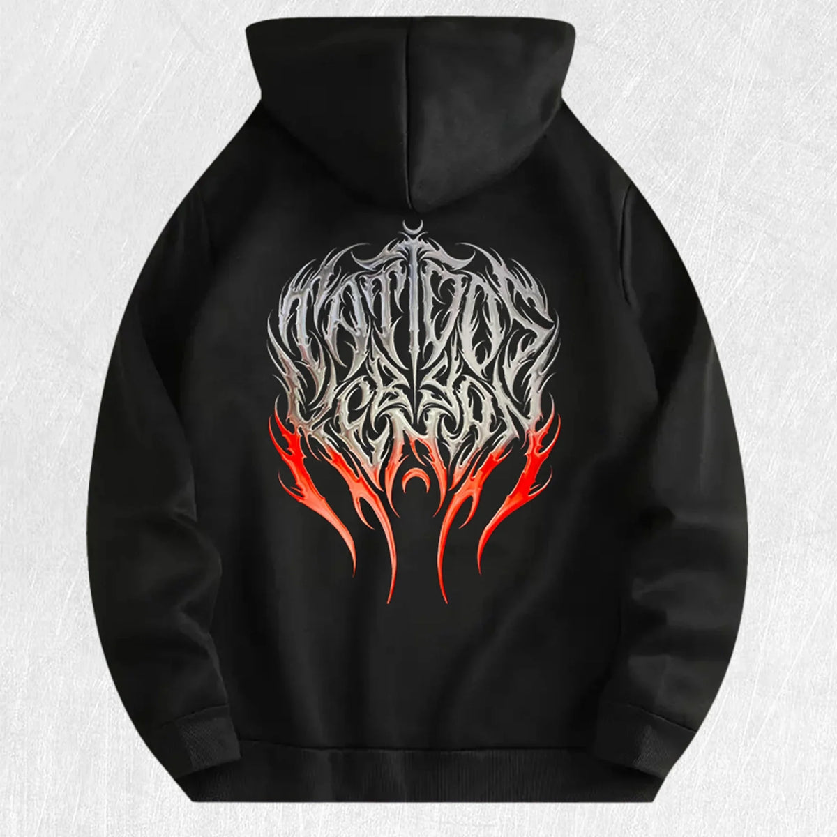 Gothic Flame graphic hoodie by TrendLux Wear, 100% cotton streetwear pullover in black with fiery flame design, available in seven colors.