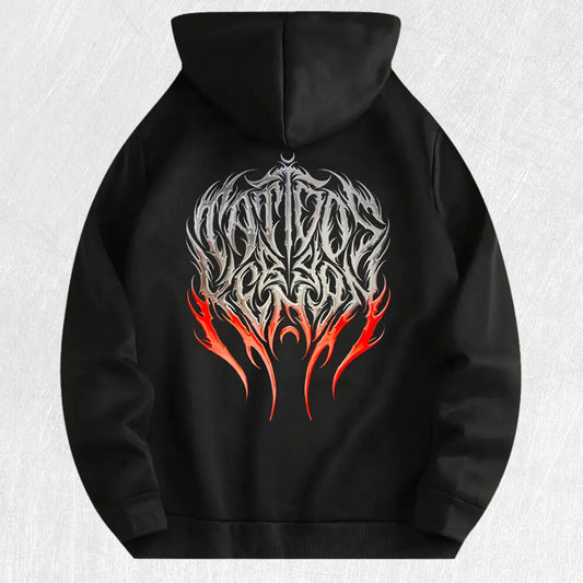 Gothic Flame graphic hoodie by TrendLux Wear, 100% cotton streetwear pullover in black with fiery flame design, available in seven colors.
