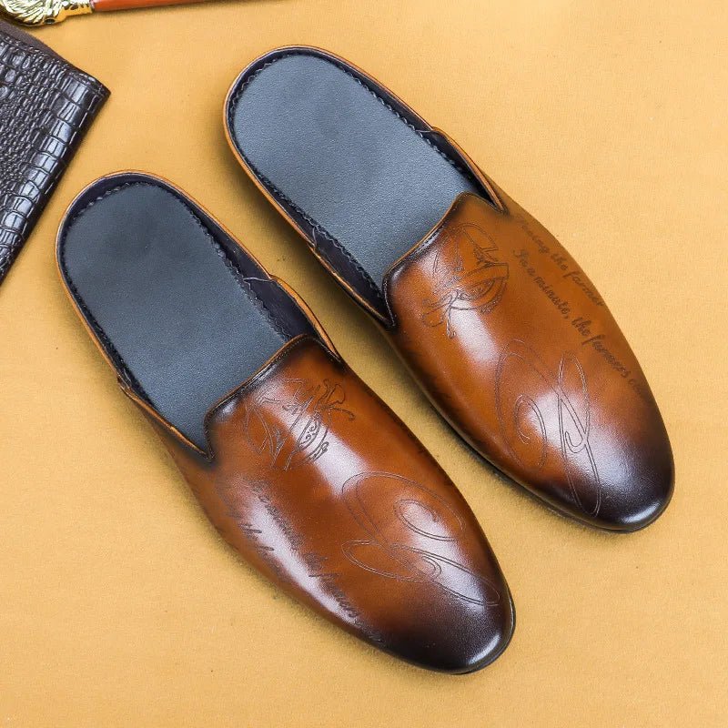 Men's Italian luxury genuine leather loafers by TrendLux Wear, featuring non-slip embroidered moccasin design in EU sizes 38-46.
