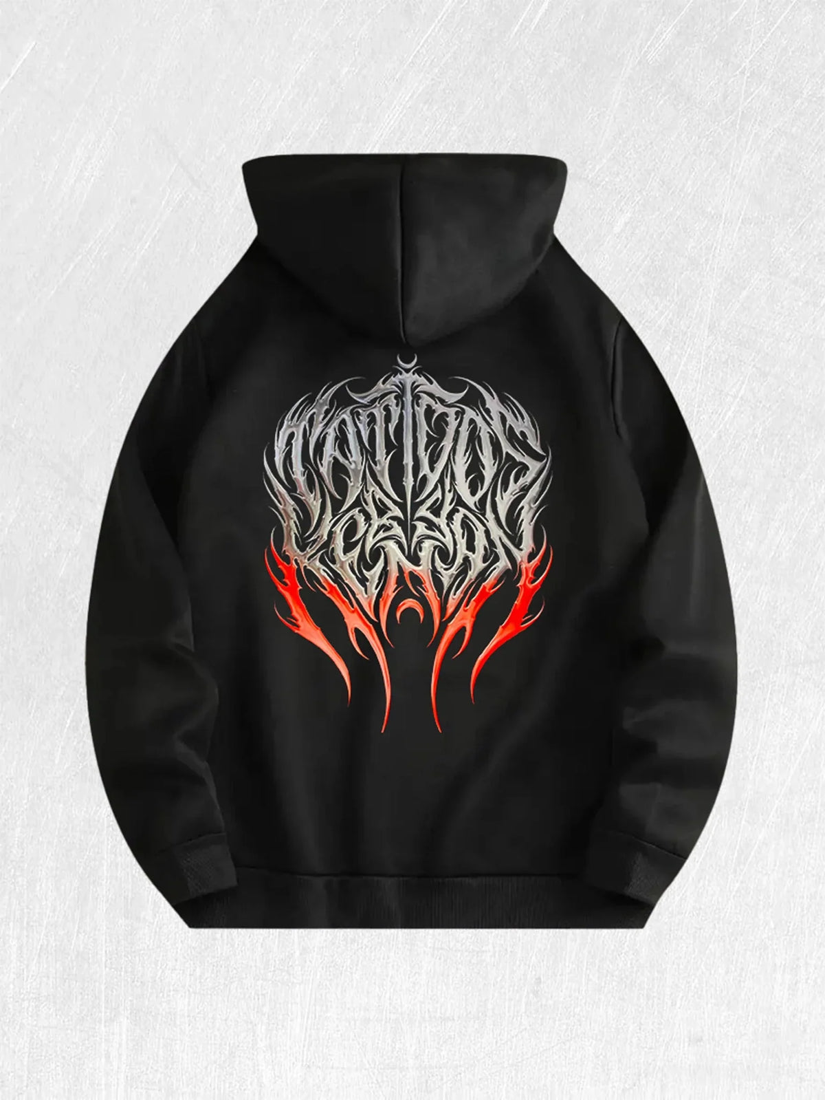 Gothic Flame Graphic Hoodie by TrendLux Wear, 100% cotton streetwear pullover in black with fiery flame design and multiple color options.