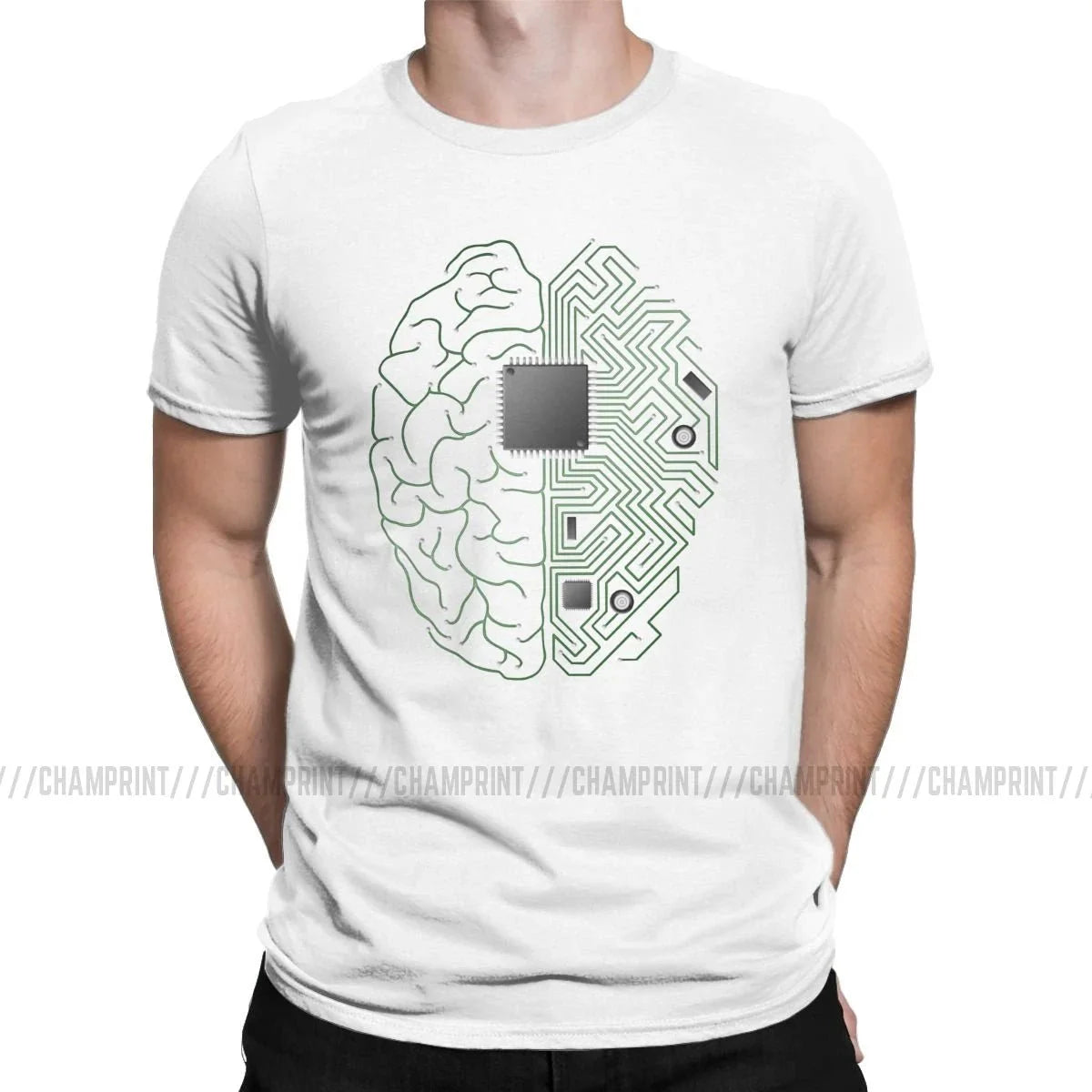 Brain circuit board T-shirt by My Store 5, featuring a geeky engineer and developer design in three colors, available in multiple sizes.