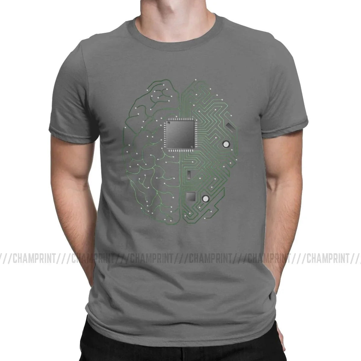 Brain circuit board design T-shirt by My Store 5, featuring geek, engineer, developer graphics in three colors, sizes S–6XL.