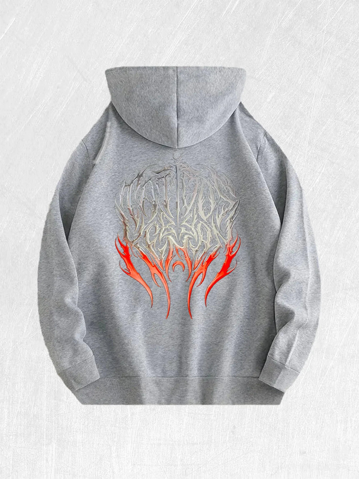 Gothic Flame graphic hoodie by TrendLux Wear, 100% cotton streetwear pullover with flame design in black and red colors.