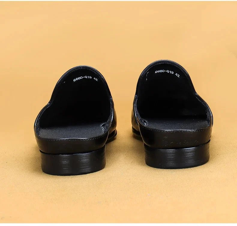 Men's Italian luxury genuine leather loafers with non-slip embroidered moccasin design, available in EU sizes 38 to 46.