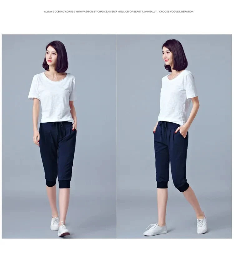 Women's high waist harem jogger capri pants by TrendLux Wear, featuring loose sweatpant style and comfortable fit.