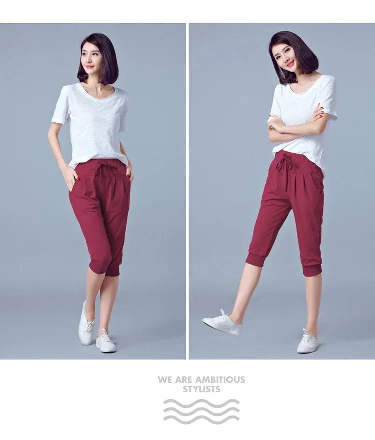 Women's high waist harem jogger capri pants by TrendLux Wear, featuring loose fit and comfortable sweatpant style.