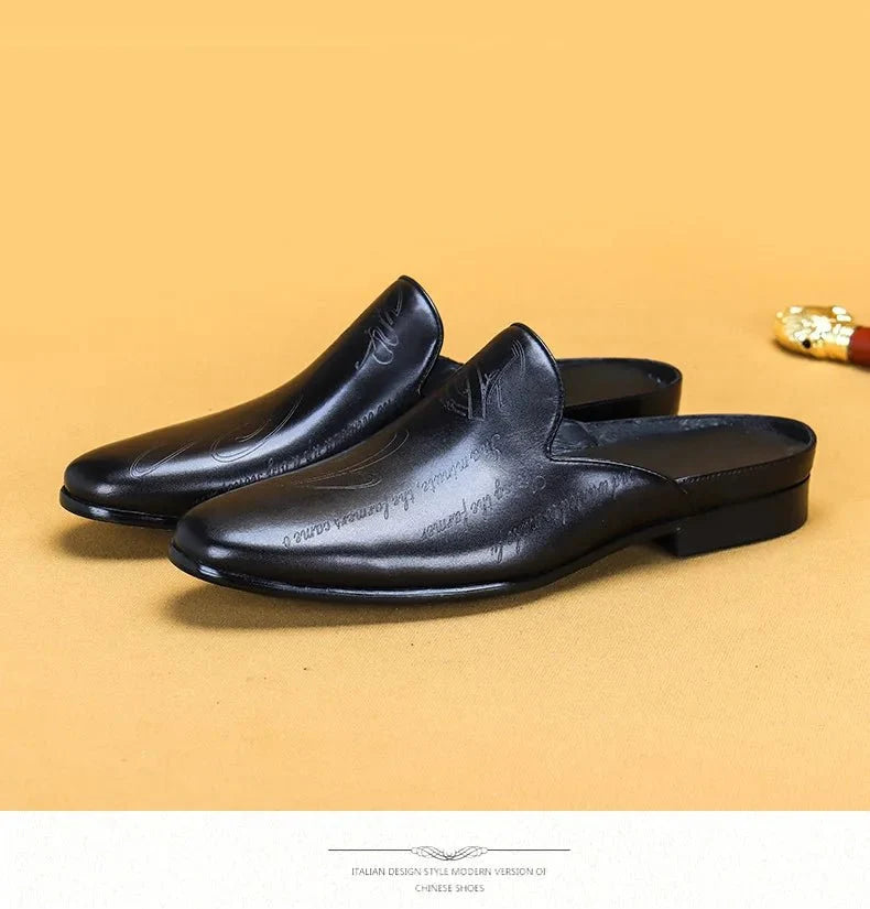 Men's Italian luxury genuine leather loafers by TrendLux Wear, featuring non-slip soles and embroidered moccasin details.