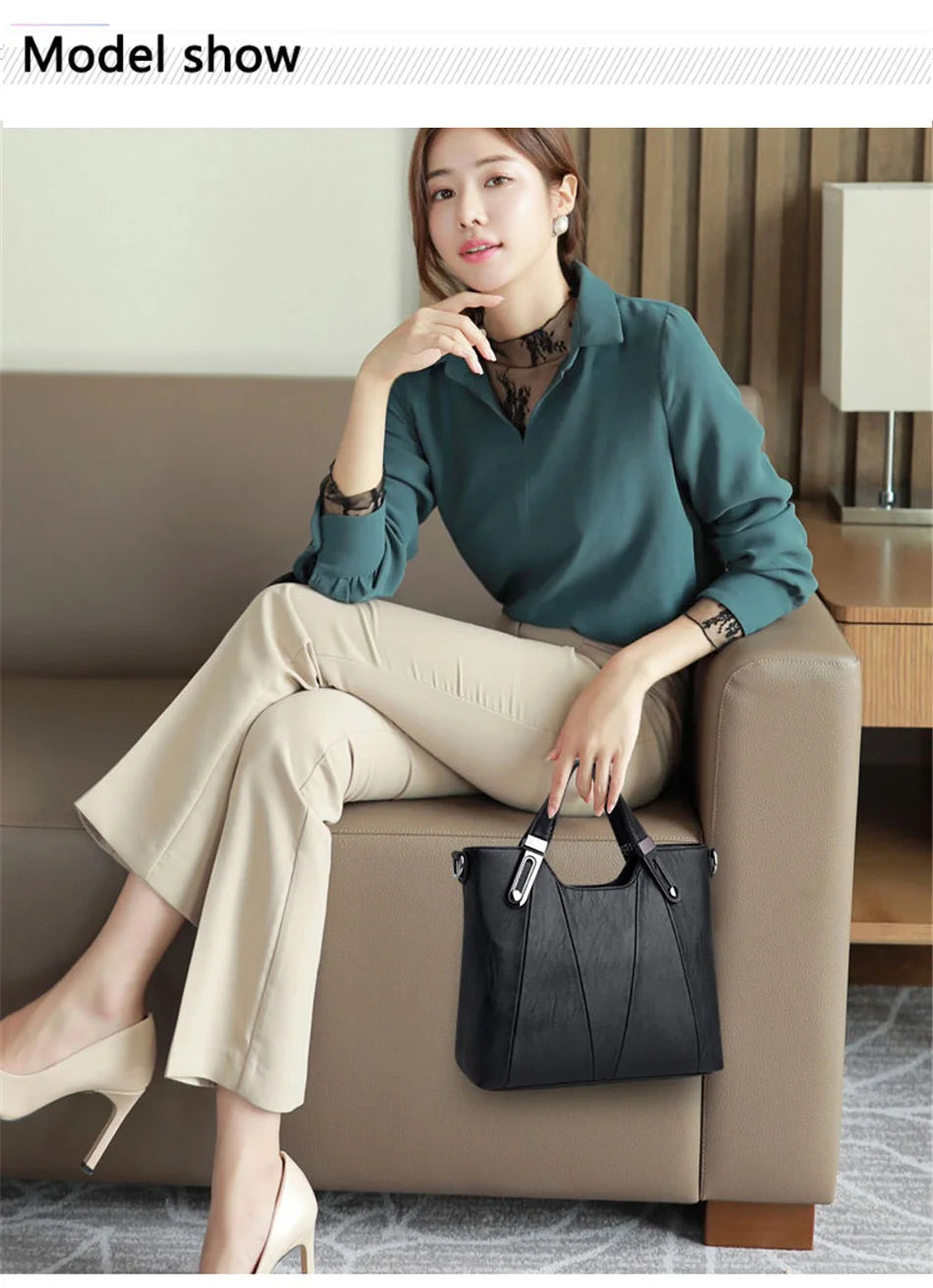 TrenLux Wear Women's Luxury Pure Leather Multi-Pocket  Handbag TrenLux Wear