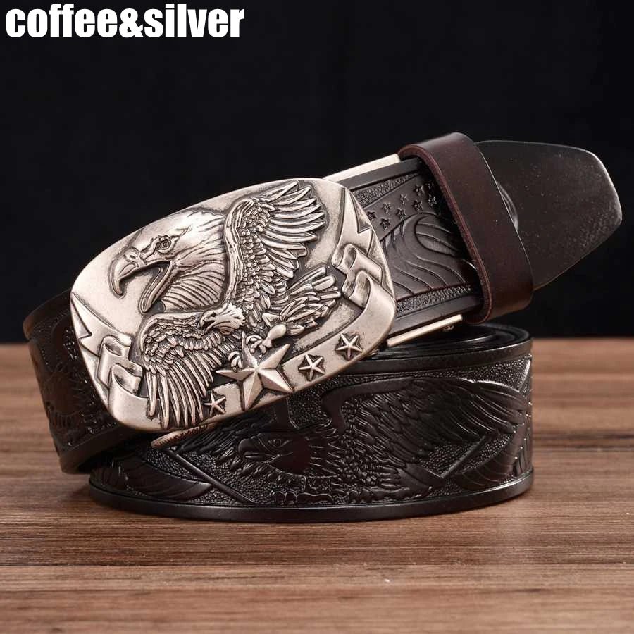 Men's genuine leather ratchet belt with automatic buckle, 35mm wide, by TrendLux Wear, displayed in a gift box.