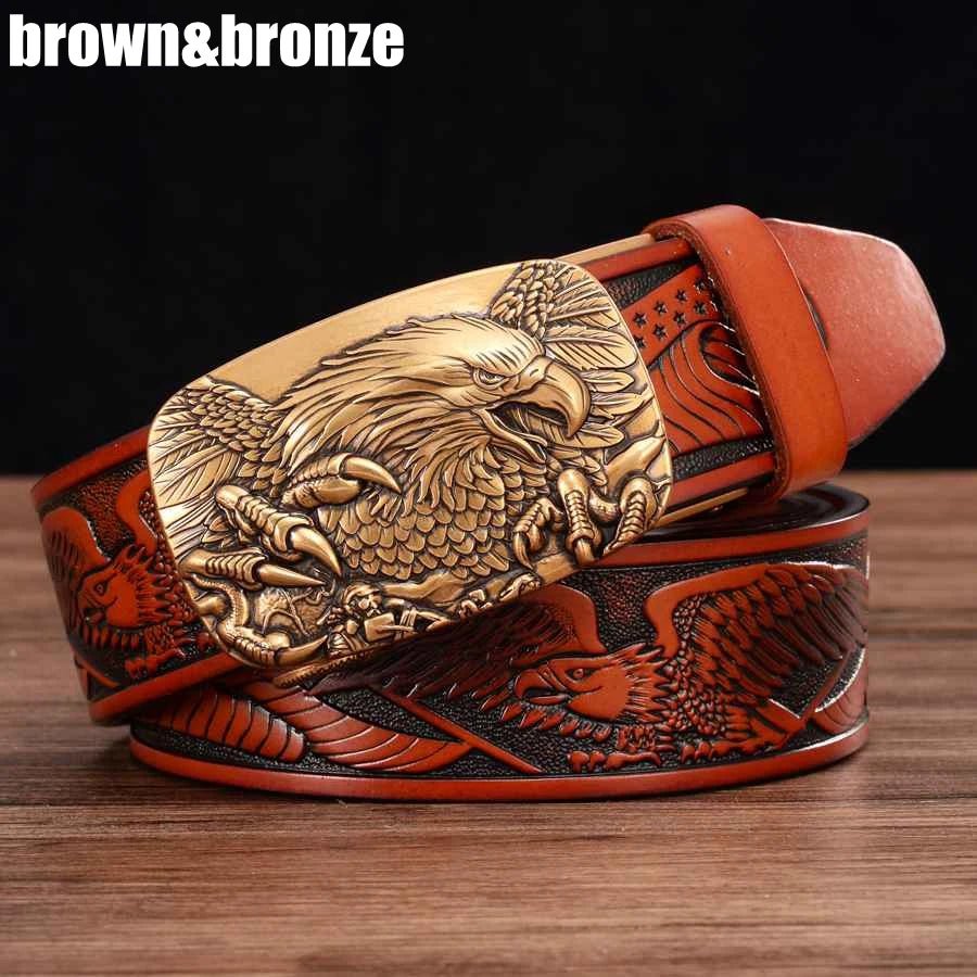 Men's genuine leather ratchet belt by TrendLux Wear with automatic buckle and 35mm width, displayed in a gift box.