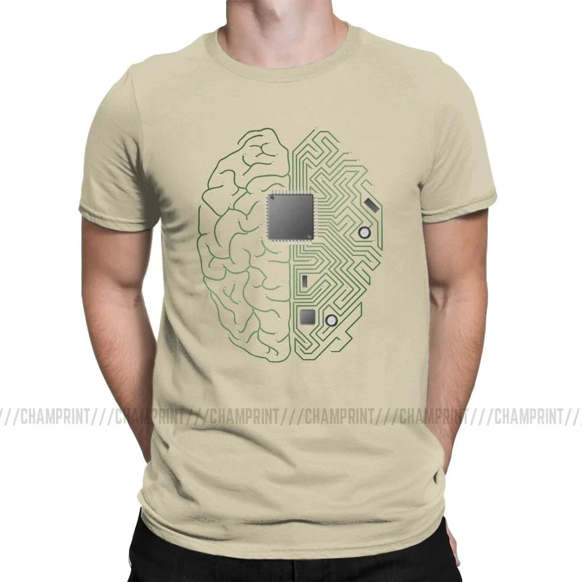 Brain circuit board T-shirt by My Store 5 featuring geek, engineer, and developer design in three colors, available in sizes S–6XL.