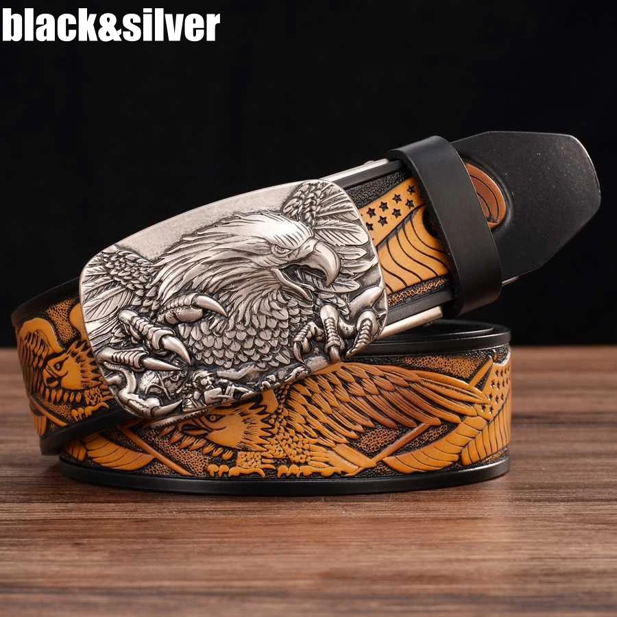 Men's genuine leather ratchet belt with automatic buckle, 35mm wide, from TrendLux Wear, displayed with gift box.