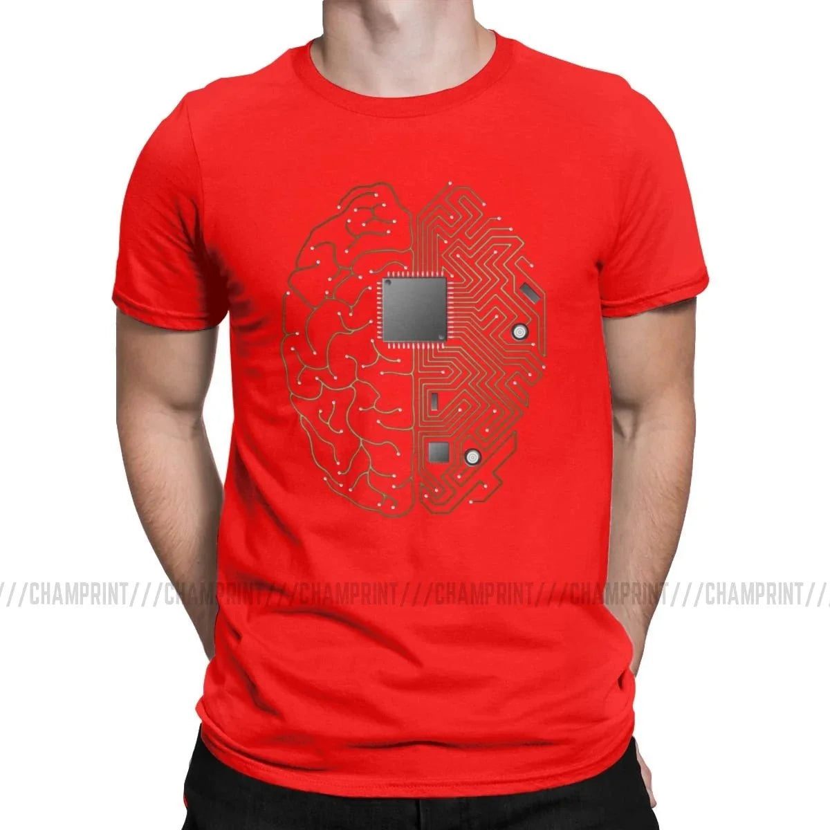 Brain circuit board graphic T-shirt from My Store 5, featuring geek, engineer, and developer design in three colors, available in sizes S to 6XL.