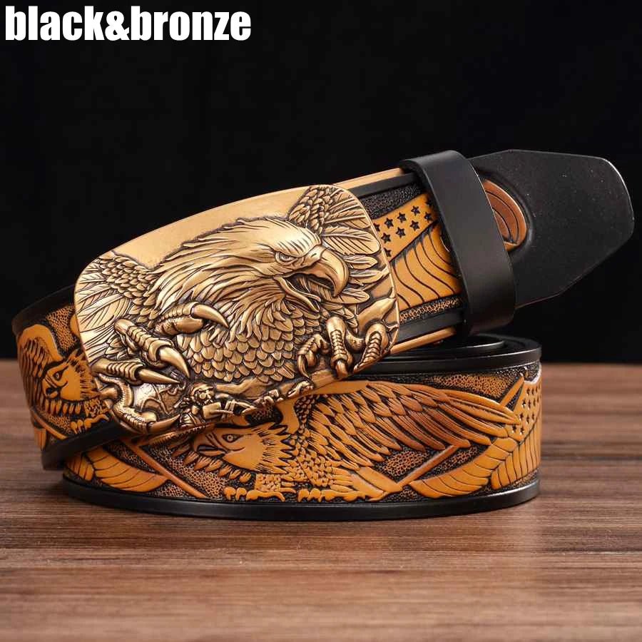 Men's genuine leather ratchet belt with automatic buckle, 35mm wide, from TrendLux Wear, displayed in a gift box.