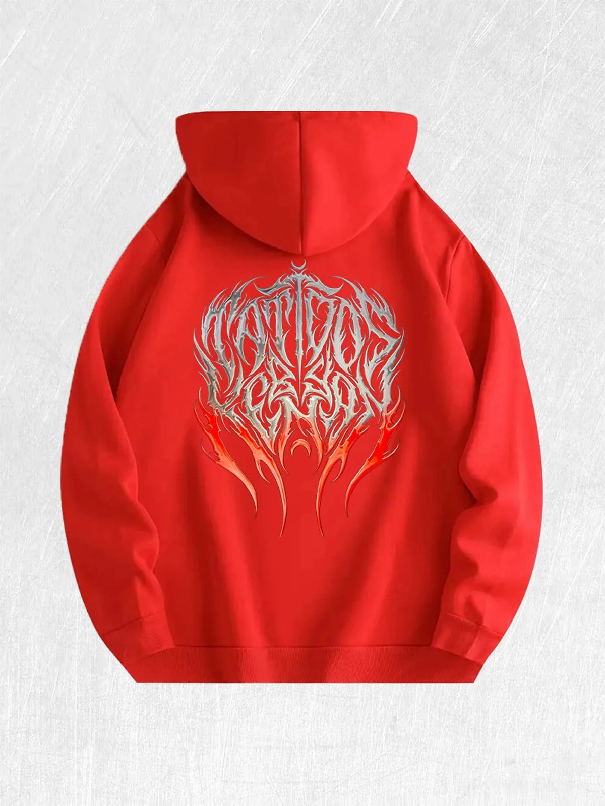 Black Gothic Flame graphic hoodie by TrendLux Wear, 100% cotton streetwear pullover with fiery flame design and multiple color options.