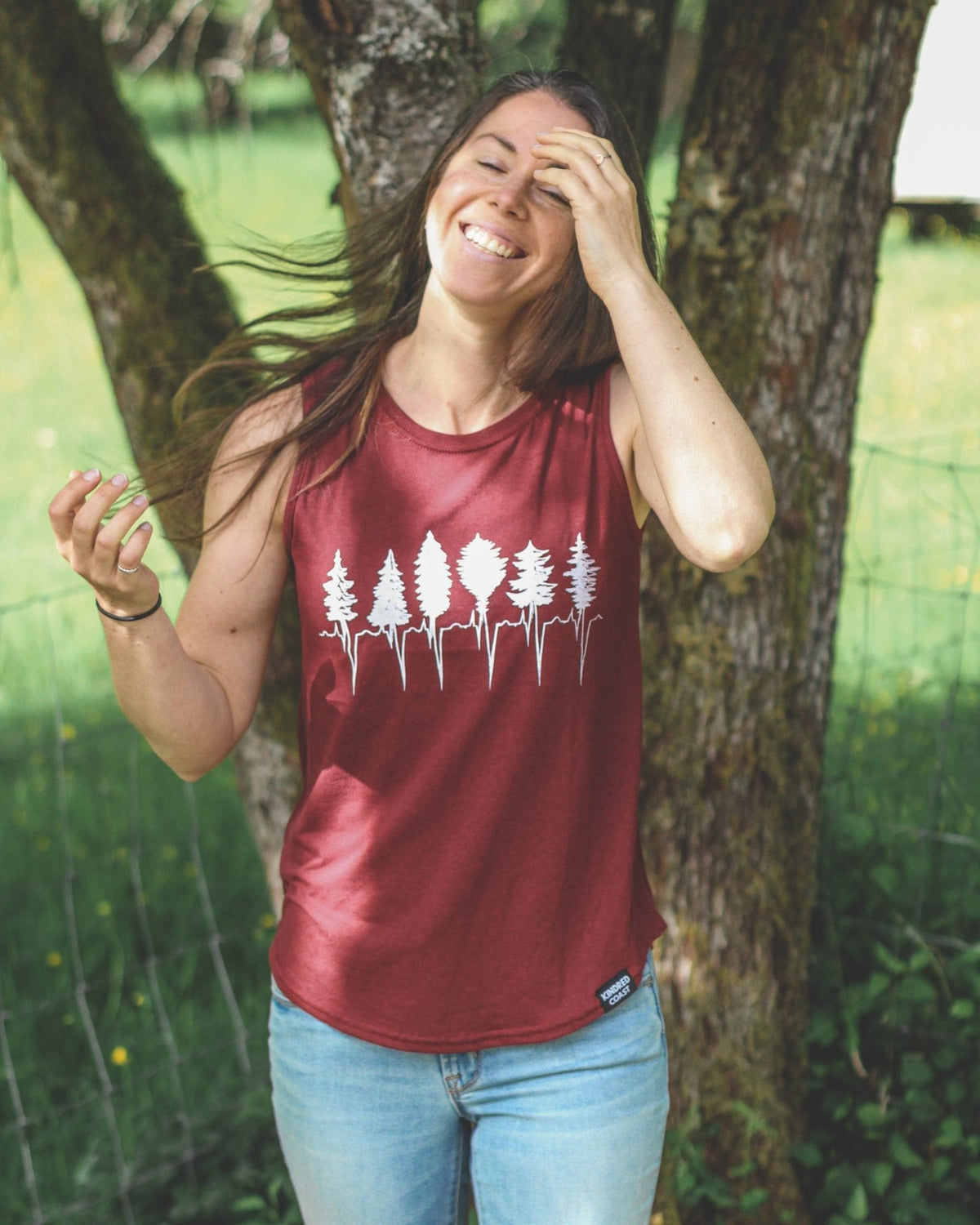KINDRED COAST TREELINE women's relaxed bamboo tank top, soft and breathable fabric in natural beige with a sleeveless design.